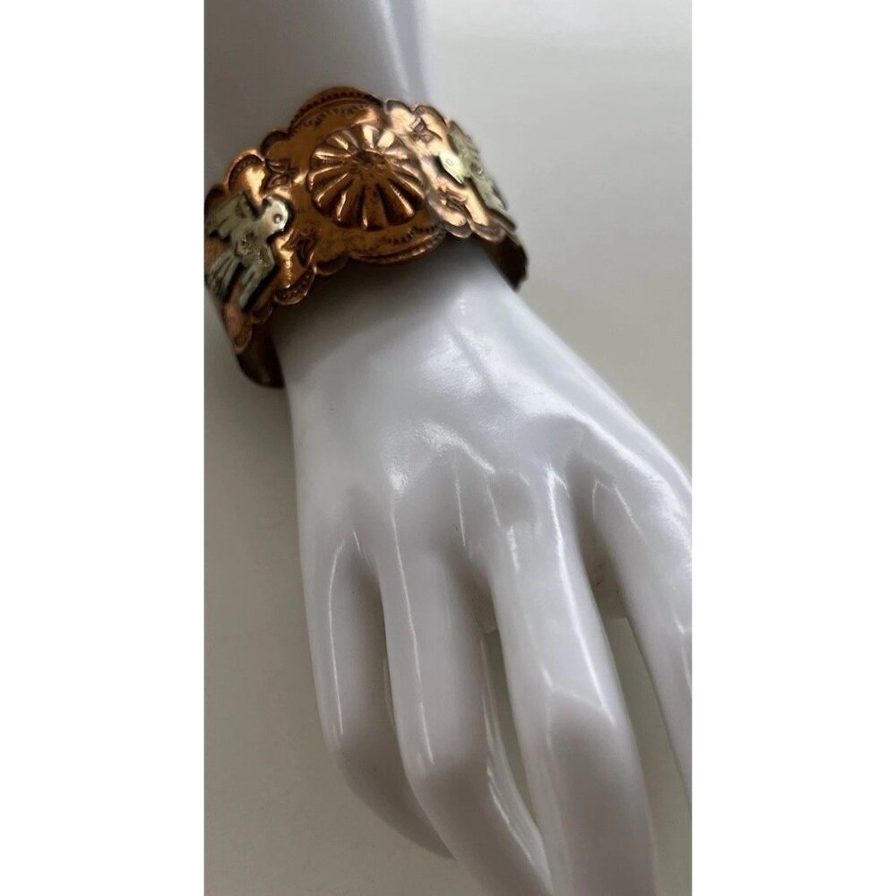 Vintage Native American Navajo Copper Thunderbird eagle Cuff Bracelet Sz 6.5” - Picture 15 of 16
